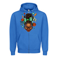 True Royal Afro Messy Bun Basketball Green Bow Zipper Hoodie - texasbilliewilder