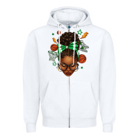 White Afro Messy Bun Basketball Green Bow Zipper Hoodie - texasbilliewilder