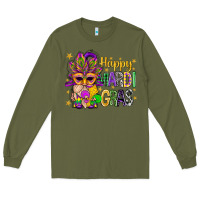 Army Green Happy Mardi Gras With Gnome Long Sleeve Tee - BundleAndBundleShop