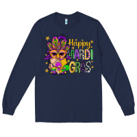 Navy Happy Mardi Gras With Gnome Long Sleeve Tee - BundleAndBundleShop