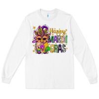White Happy Mardi Gras With Gnome Long Sleeve Tee - BundleAndBundleShop
