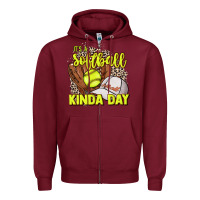 Burgundy It's a Softball kinda day leopard Zipper Hoodie - NancyCooperArtShop
