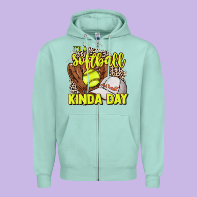 It's A Softball Kinda Day Leopard Zipper Hoodie Designed By Nancycooperartshop