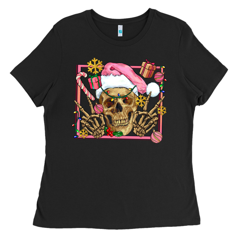 Pink Christmas Skeleton Ladies Tee by AdoDesignShop | Teevron