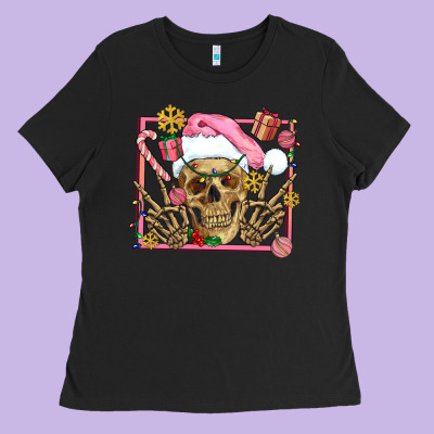 Pink Christmas Skeleton Ladies Tee Designed By Adodesignshop