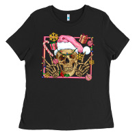 Black pink christmas skeleton Ladies Tee - AdoDesignShop