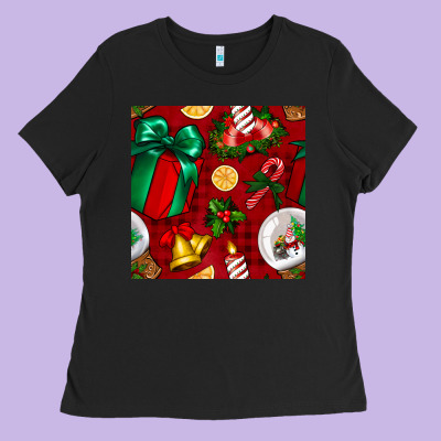 Christmas Snow Globe Seamless Pattern Ladies Tee Designed By Bundleandbundleshop