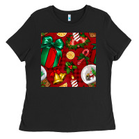 Black christmas snow globe seamless pattern Ladies Tee - BundleAndBundleShop