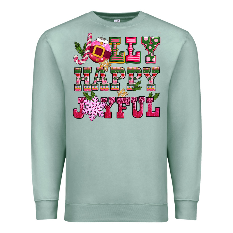 Jolly Happy Joyful Pink Christmas Premium Sweatshirt by CowGirlArtShop | Teevron