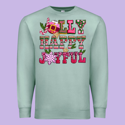 Jolly Happy Joyful Pink Christmas Premium Sweatshirt Designed By Cowgirlartshop