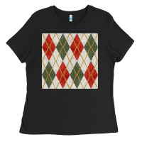 Black christmas diamond plaid seamless pattern Ladies Tee - BundleAndBundleShop