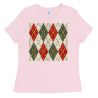 Bubblegum Pink christmas diamond plaid seamless pattern Ladies Tee - BundleAndBundleShop