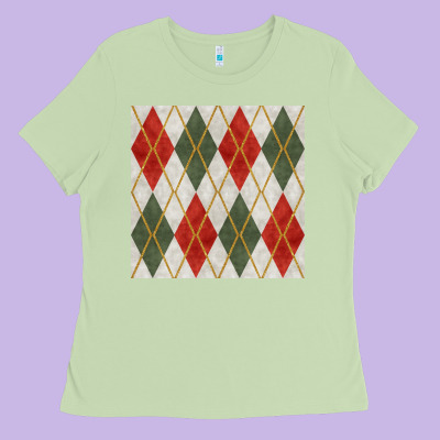 Christmas Diamond Plaid Seamless Pattern Ladies Tee Designed By Bundleandbundleshop
