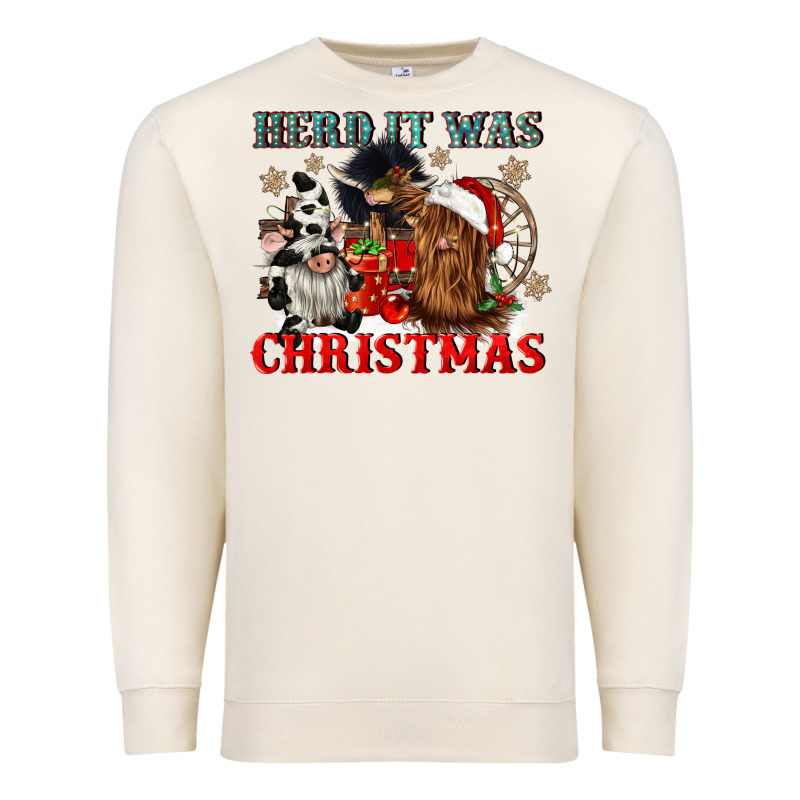 Herd It Was Christmas Premium Sweatshirt by CowGirlArtShop | Teevron