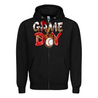 Black Game day Baseball Zipper Hoodie - NancyCooperArtShop