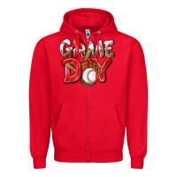Red Game day Baseball Zipper Hoodie - NancyCooperArtShop