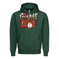 Sports Green Game day Baseball Zipper Hoodie - NancyCooperArtShop