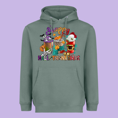 Hallothanksmas Coffee Cups Heavyweight Hoodie Designed By Cowgirlartshop