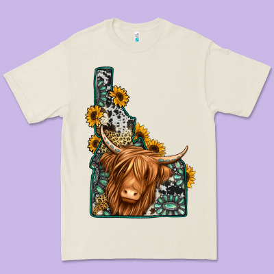 Idaho Map Long Haired Cow Premium Tee Designed By Jasminsmagicworld