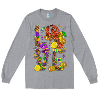 Heather Grey Love Crawfish Mardi Gras Long Sleeve Tee - BundleAndBundleShop
