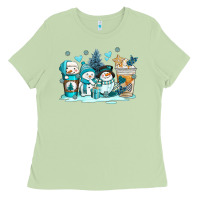 Matcha winter snowman coffee cups Ladies Tee - AdoDesignShop