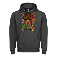 Charcoal Heather Nana Claus Afro Messy Bun Zipper Hoodie - texasbilliewilder