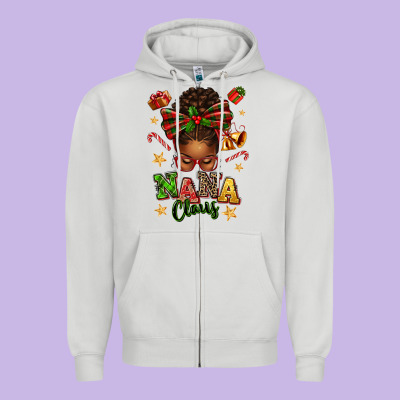 Nana Claus Afro Messy Bun Zipper Hoodie Designed By Texasbilliewilder