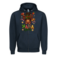 Navy Nana Claus Afro Messy Bun Zipper Hoodie - texasbilliewilder