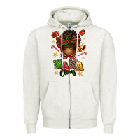 Oatmeal Heather Nana Claus Afro Messy Bun Zipper Hoodie - texasbilliewilder