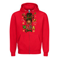 Red Nana Claus Afro Messy Bun Zipper Hoodie - texasbilliewilder