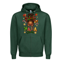 Sports Green Nana Claus Afro Messy Bun Zipper Hoodie - texasbilliewilder