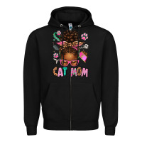 Black Afro Messy Bun Cat Mom Zipper Hoodie - texasbilliewilder