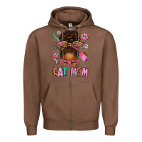 Chestnut Afro Messy Bun Cat Mom Zipper Hoodie - texasbilliewilder