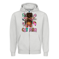 Dove Grey Afro Messy Bun Cat Mom Zipper Hoodie - texasbilliewilder