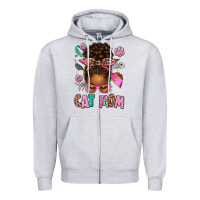 Heather Grey Afro Messy Bun Cat Mom Zipper Hoodie - texasbilliewilder