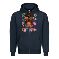 Navy Afro Messy Bun Cat Mom Zipper Hoodie - texasbilliewilder