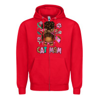 Red Afro Messy Bun Cat Mom Zipper Hoodie - texasbilliewilder