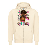 Sandshell Afro Messy Bun Cat Mom Zipper Hoodie - texasbilliewilder