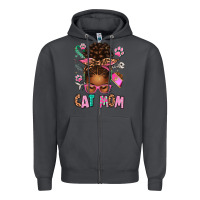 Smoke Afro Messy Bun Cat Mom Zipper Hoodie - texasbilliewilder