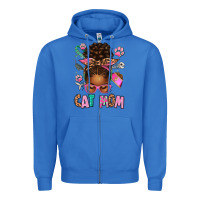 True Royal Afro Messy Bun Cat Mom Zipper Hoodie - texasbilliewilder