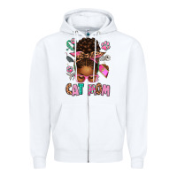 White Afro Messy Bun Cat Mom Zipper Hoodie - texasbilliewilder