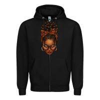 Black afro messy bun orange leopard bow Zipper Hoodie - texasbilliewilder