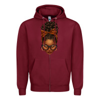Burgundy afro messy bun orange leopard bow Zipper Hoodie - texasbilliewilder