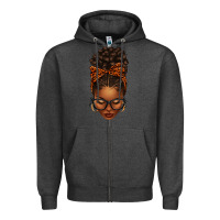 Charcoal Heather afro messy bun orange leopard bow Zipper Hoodie - texasbilliewilder