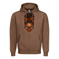 Chestnut afro messy bun orange leopard bow Zipper Hoodie - texasbilliewilder