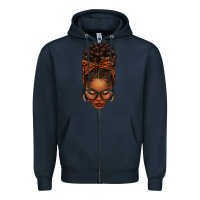 Navy afro messy bun orange leopard bow Zipper Hoodie - texasbilliewilder
