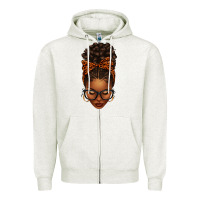 Oatmeal Heather afro messy bun orange leopard bow Zipper Hoodie - texasbilliewilder