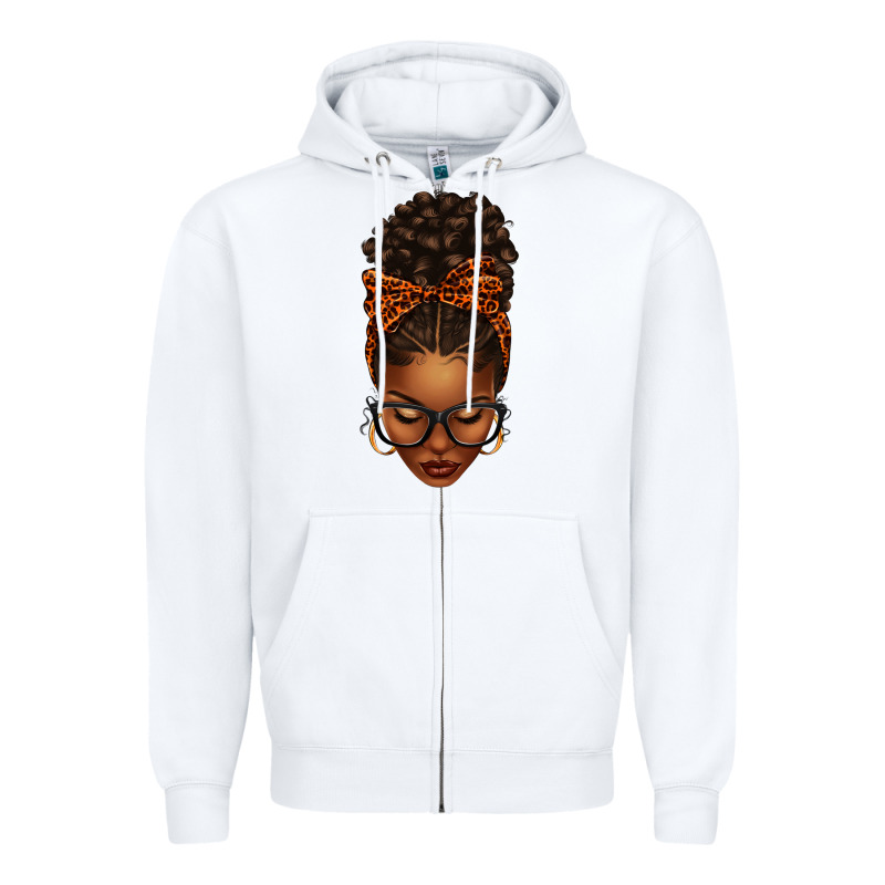 Afro Messy Bun Orange Leopard Bow Zipper Hoodie by texasbilliewilder | Teevron