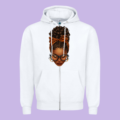 Afro Messy Bun Orange Leopard Bow Zipper Hoodie Designed By Texasbilliewilder