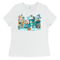 White winter coffe cups Ladies Tee - AdoDesignShop